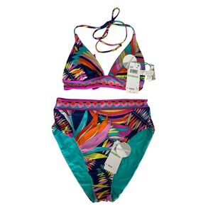 Trina Turk Two Piece Reversible Bikini, High Waisted Bottoms Triangle Top Size 8
